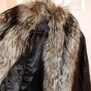 Women's Fox Fur trim lambskin 3 quarter coat
